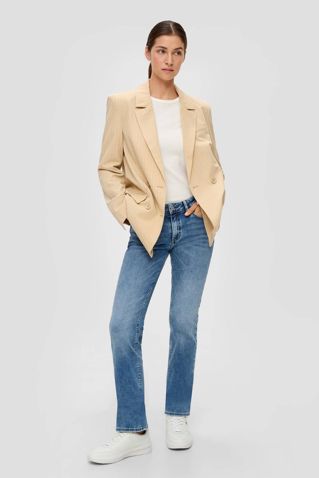 Medium blue denim dames QS slim fit jeans met regular waist en effen