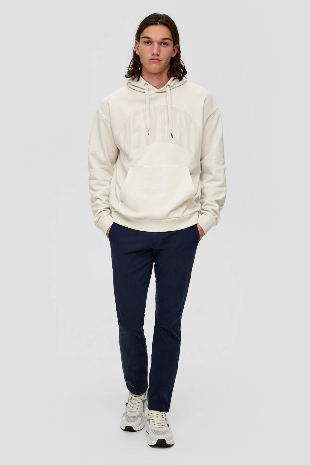 QS slim fit chino marineblauw