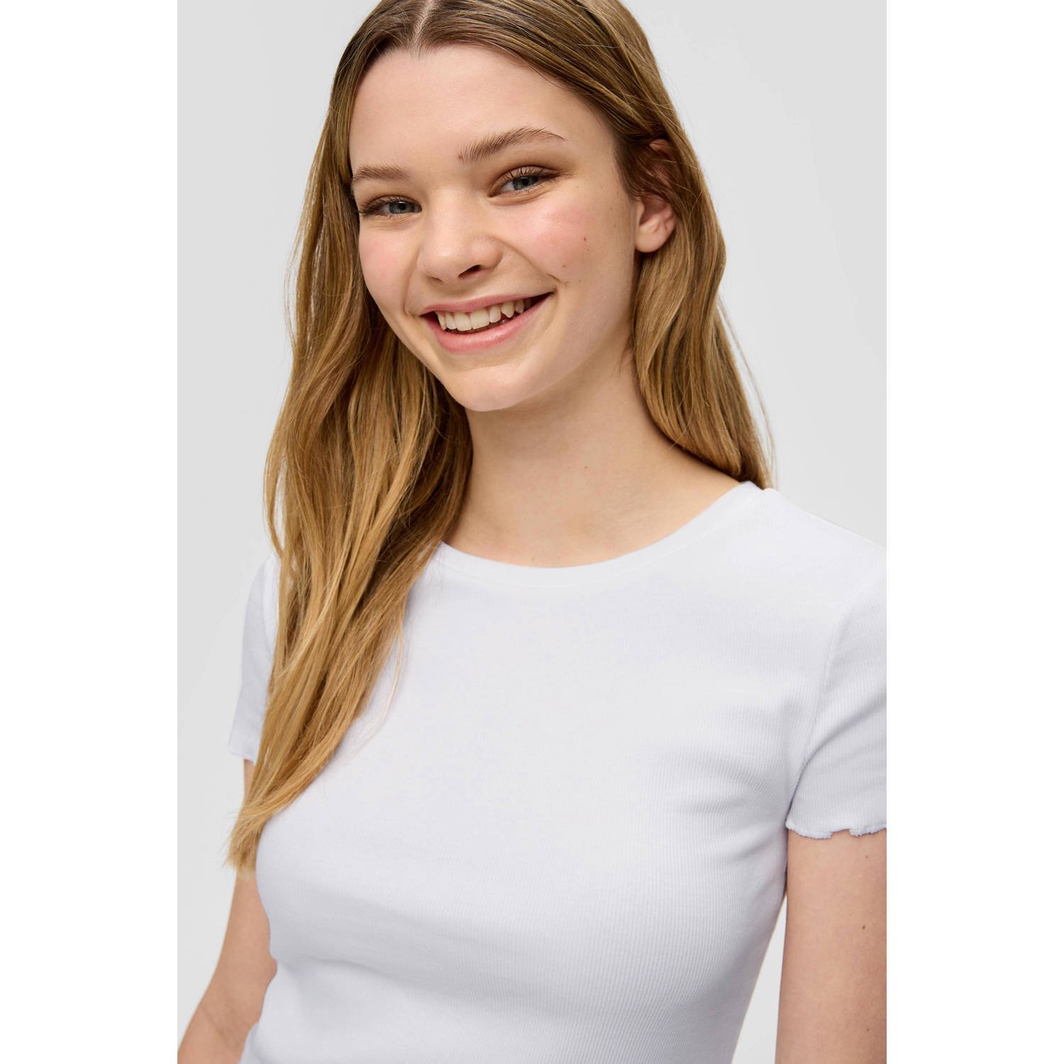 Q S by s.Oliver ribgebreid T-shirt wit