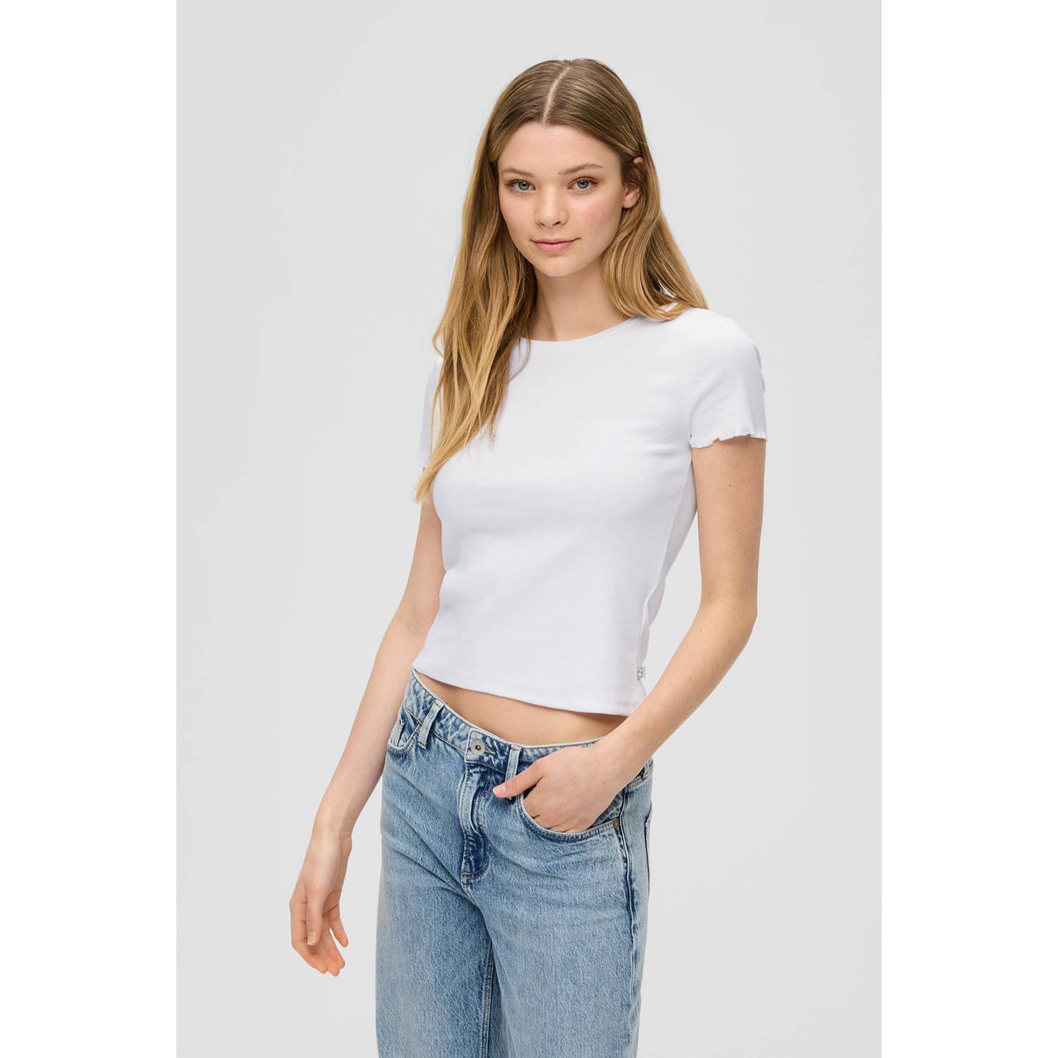 Q S by s.Oliver ribgebreid T-shirt wit