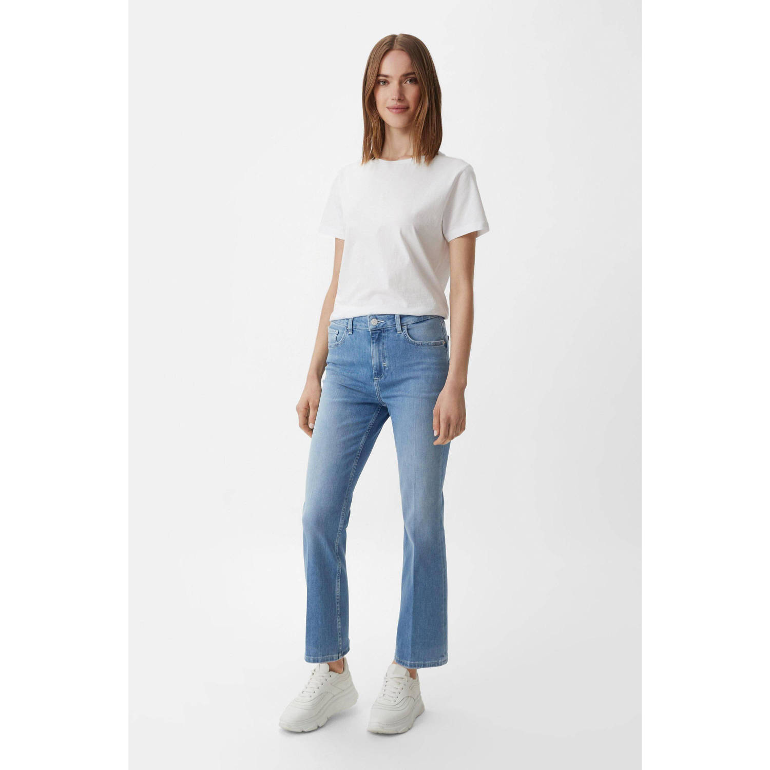 comma casual identity cropped flared jeans medium blue denim