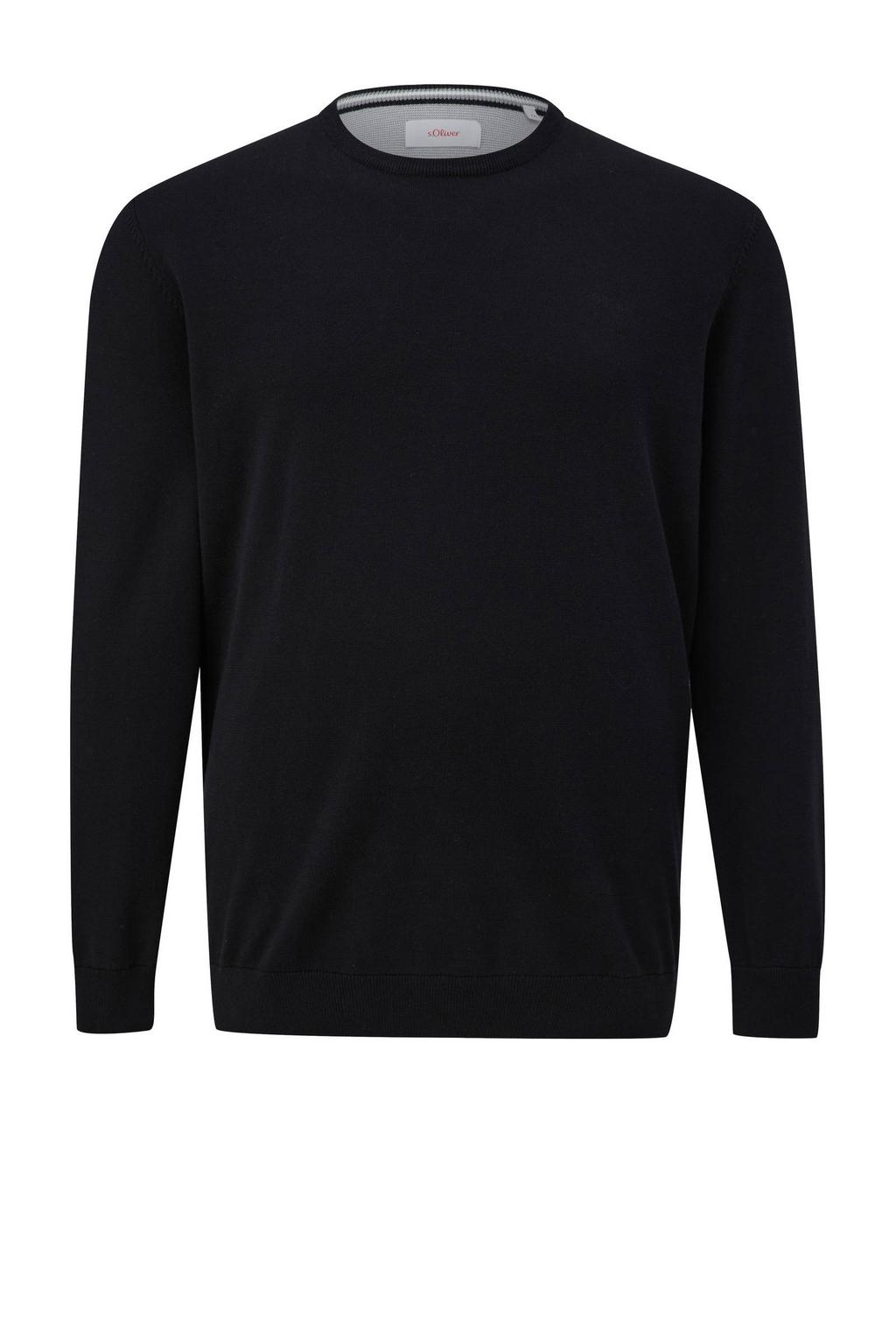Zwarte heren s.Oliver Big Size trui Plus Size van katoen met effen en lange mouwen