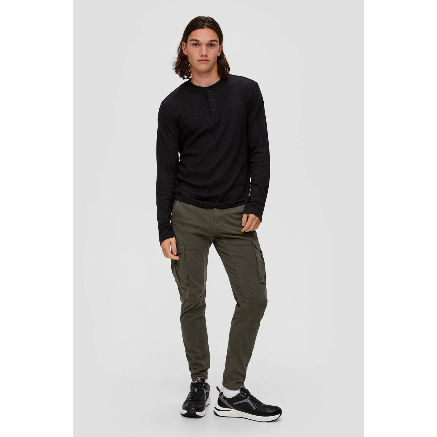 Q S by s.Oliver slim fit cargo broek donkergroen