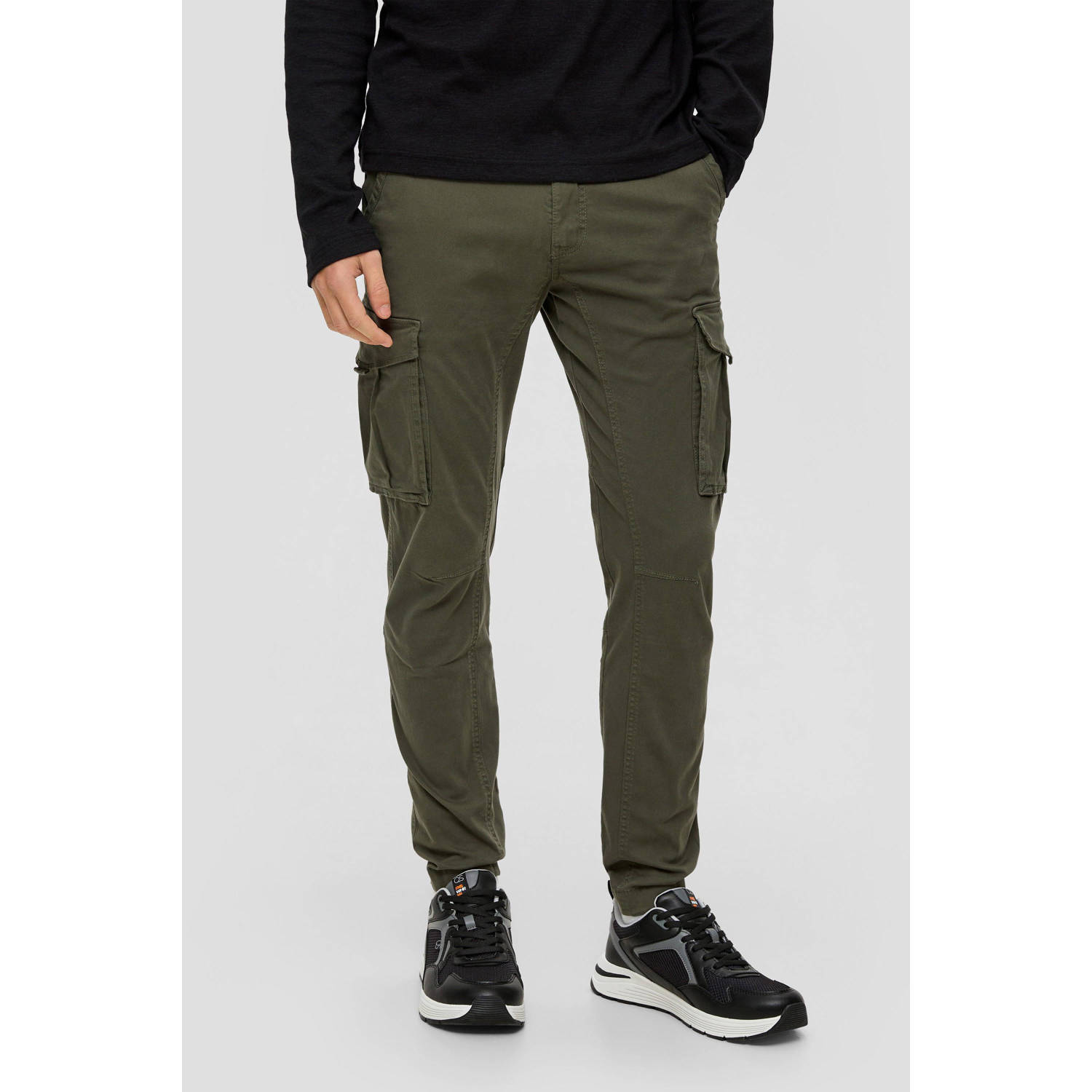 Q S by s.Oliver slim fit cargo broek donkergroen