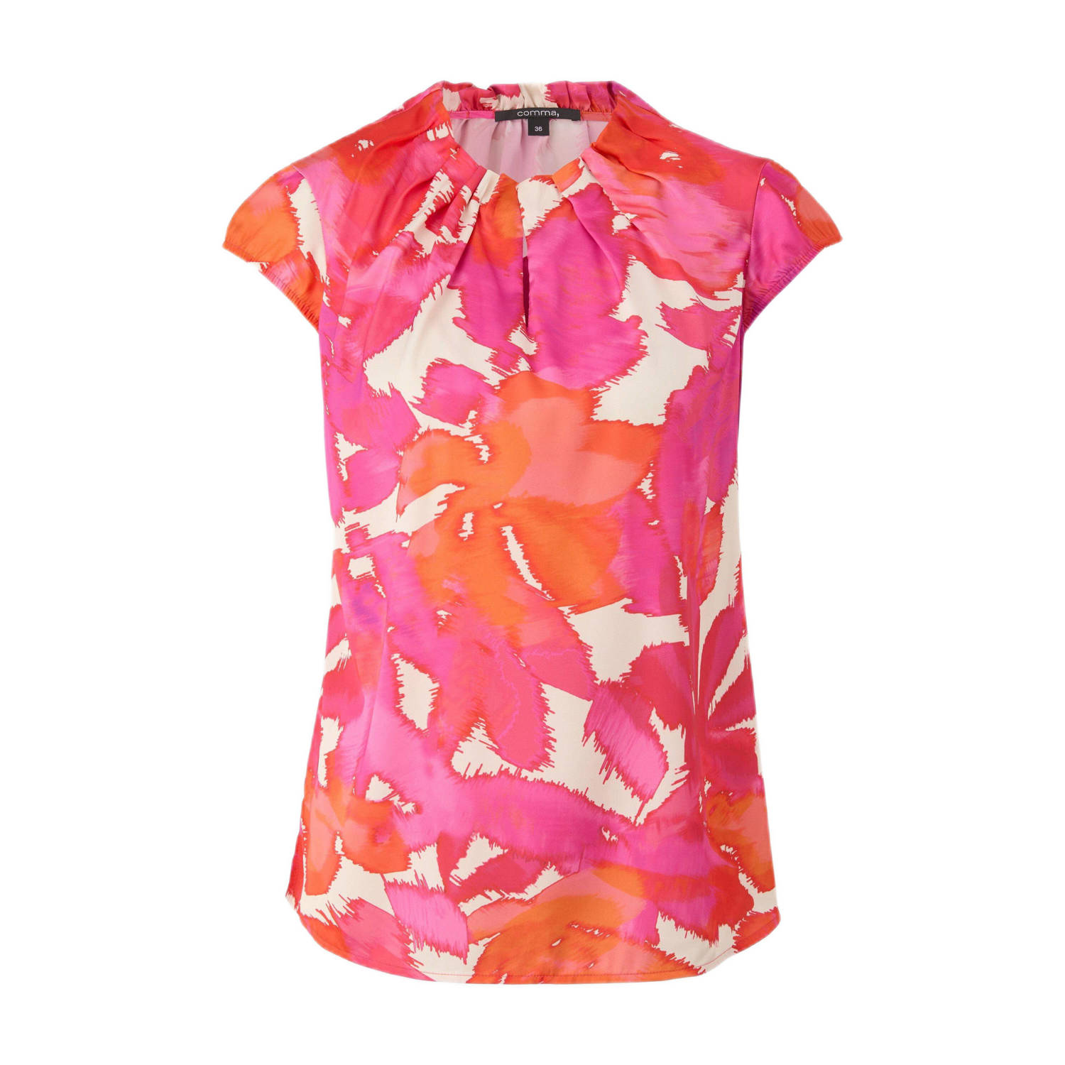 Comma blousetop met all over print roze oranje ecru