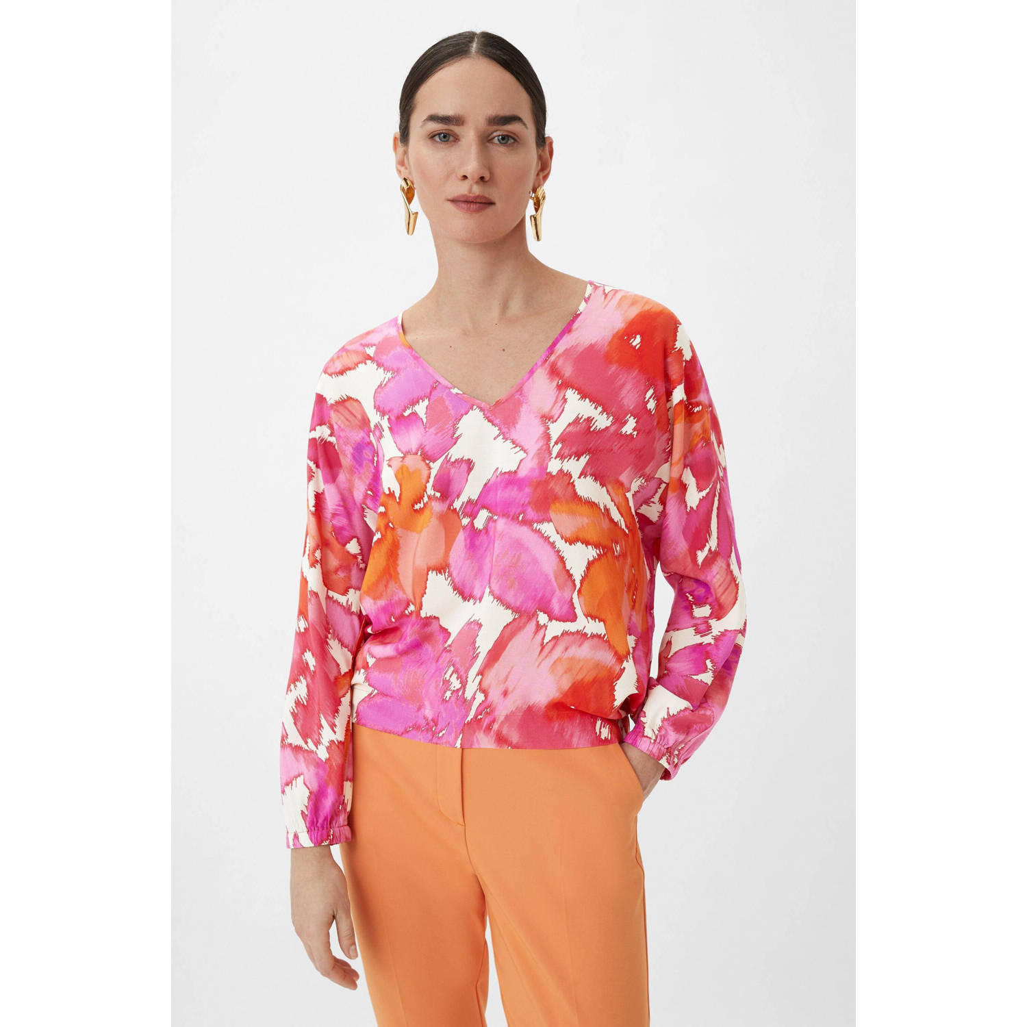 Comma gebloemde top roze rood