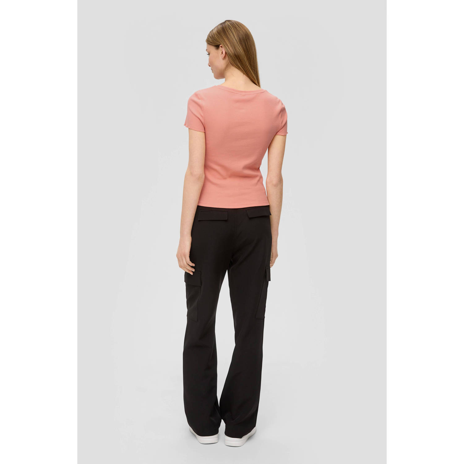 Q S by s.Oliver ribgebreid T-shirt zalm