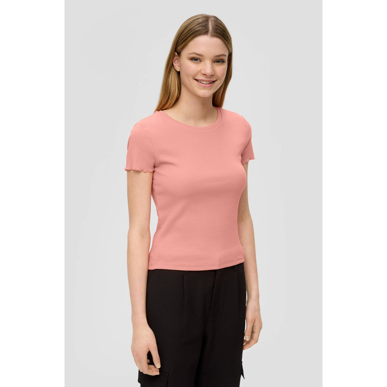 Q S by s.Oliver ribgebreid T-shirt zalm