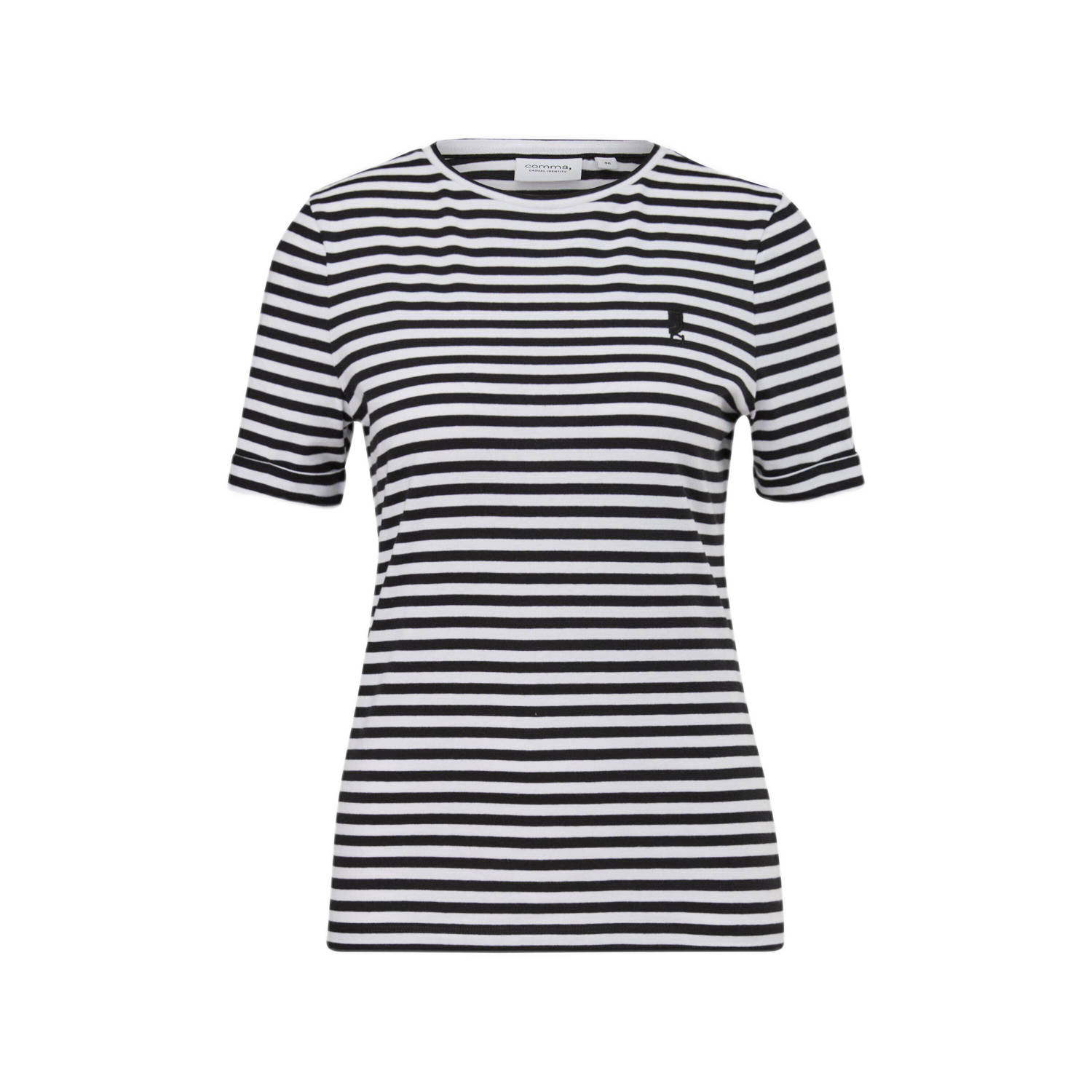 Comma casual identity gestreept T-shirt zwart.wit