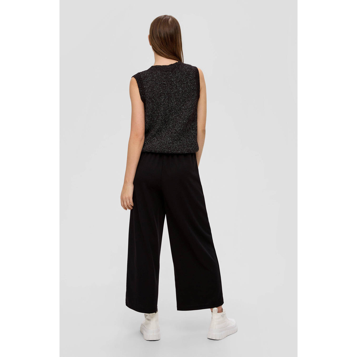 Q S by s.Oliver cropped wide leg pantalon zwart