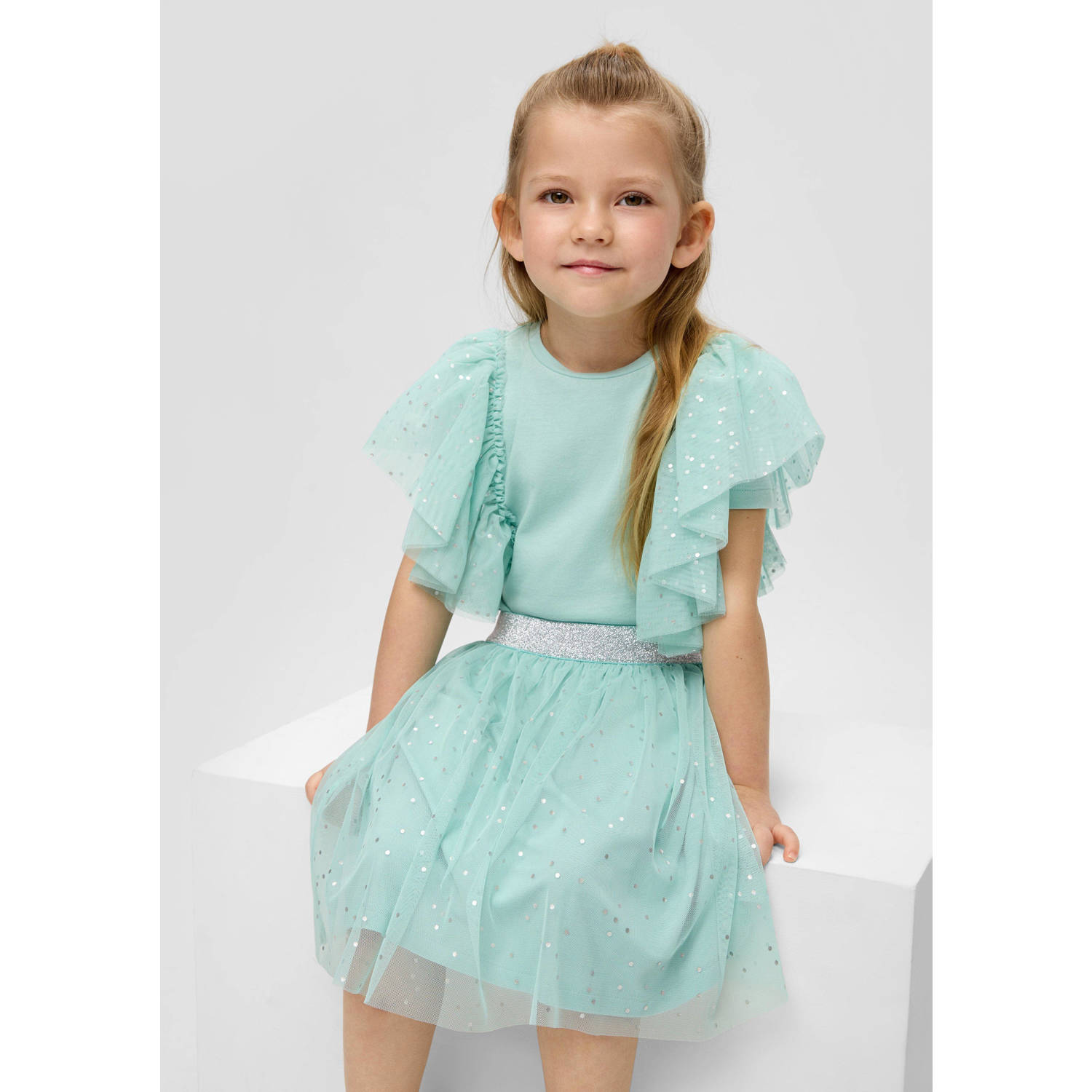 s.Oliver rok met all over print en glitters turquoise