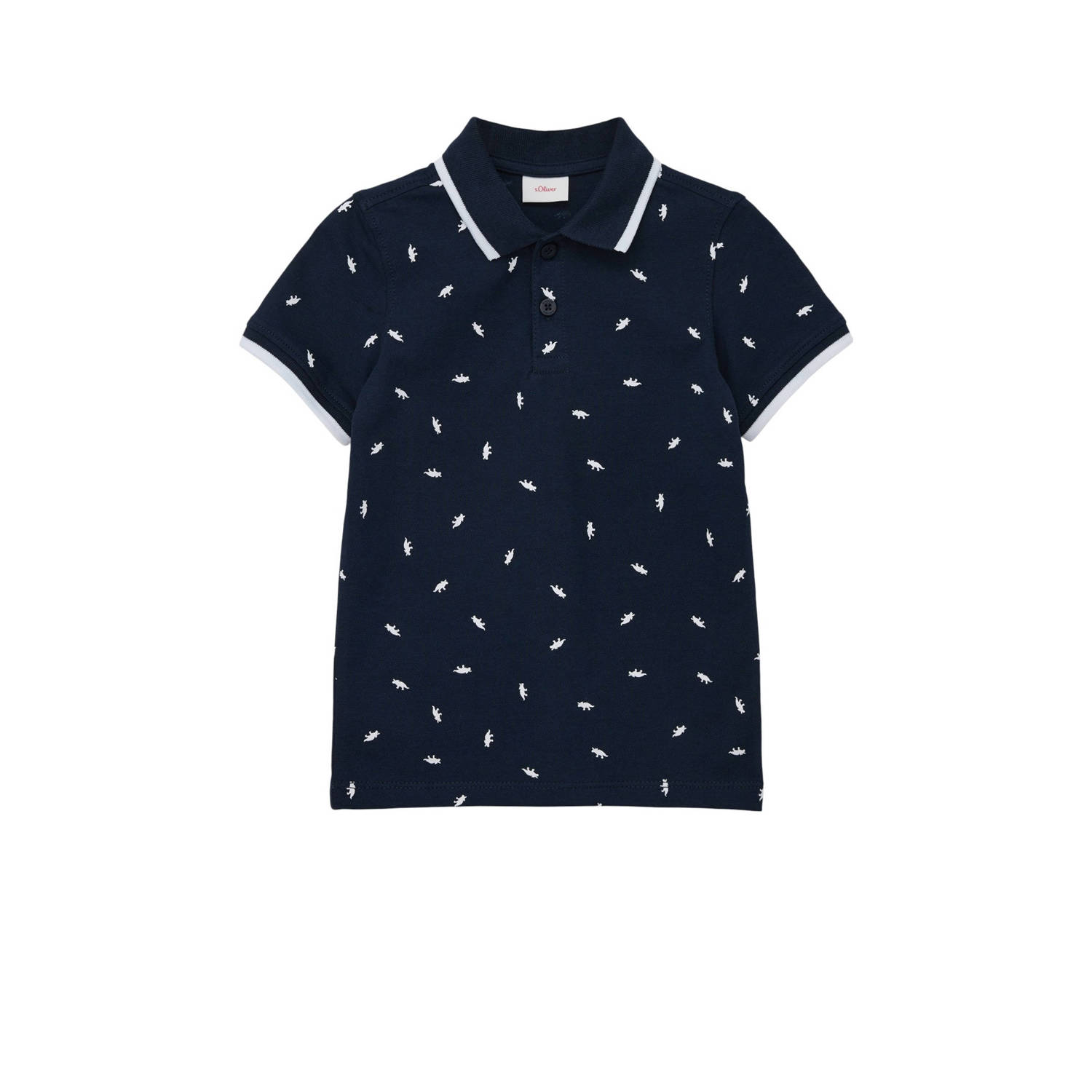 S.Oliver polo met all over print donkerblauw wit Jongens Katoen Polokraag 104 110