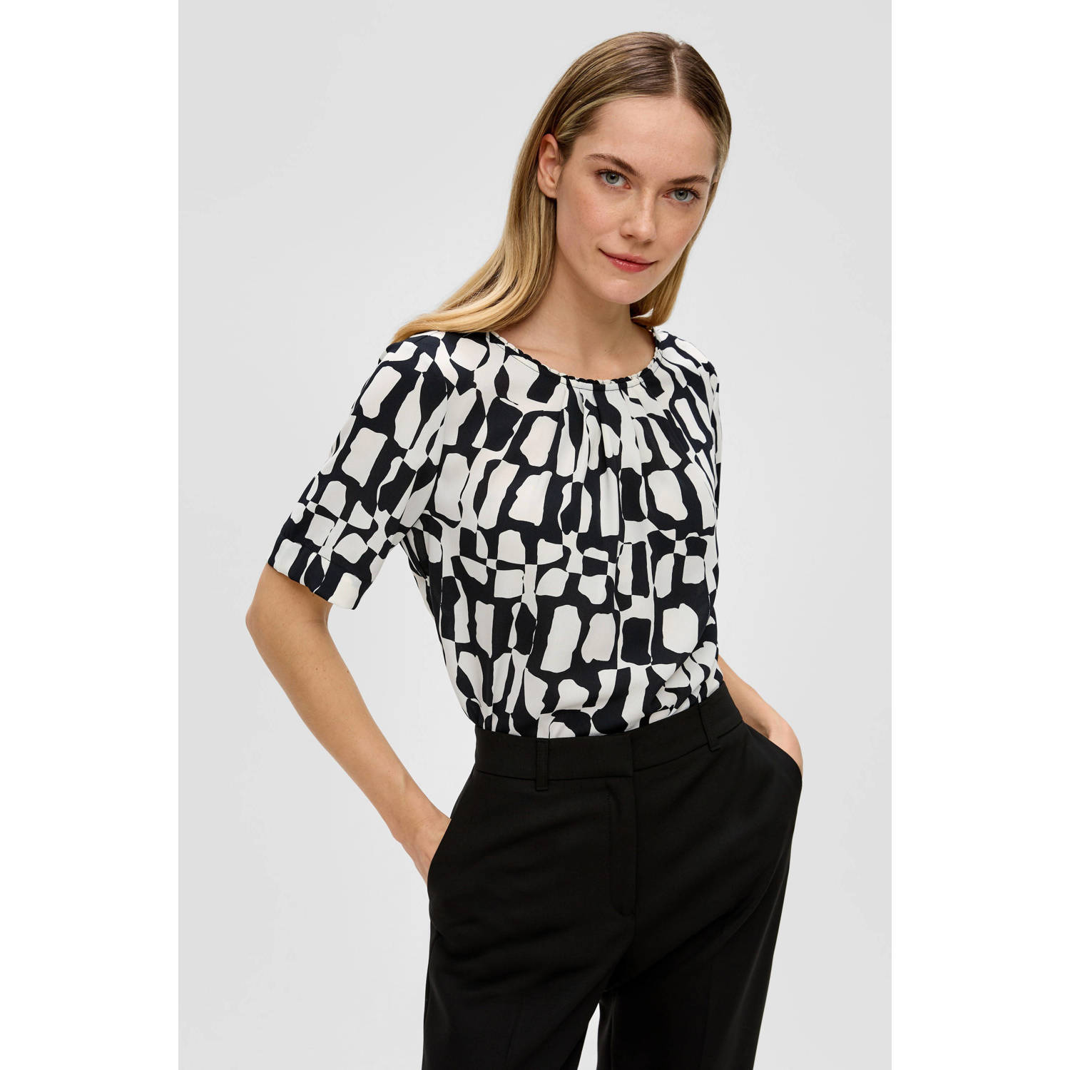 s.Oliver BLACK LABEL blousetop met grafische print ecru zwart