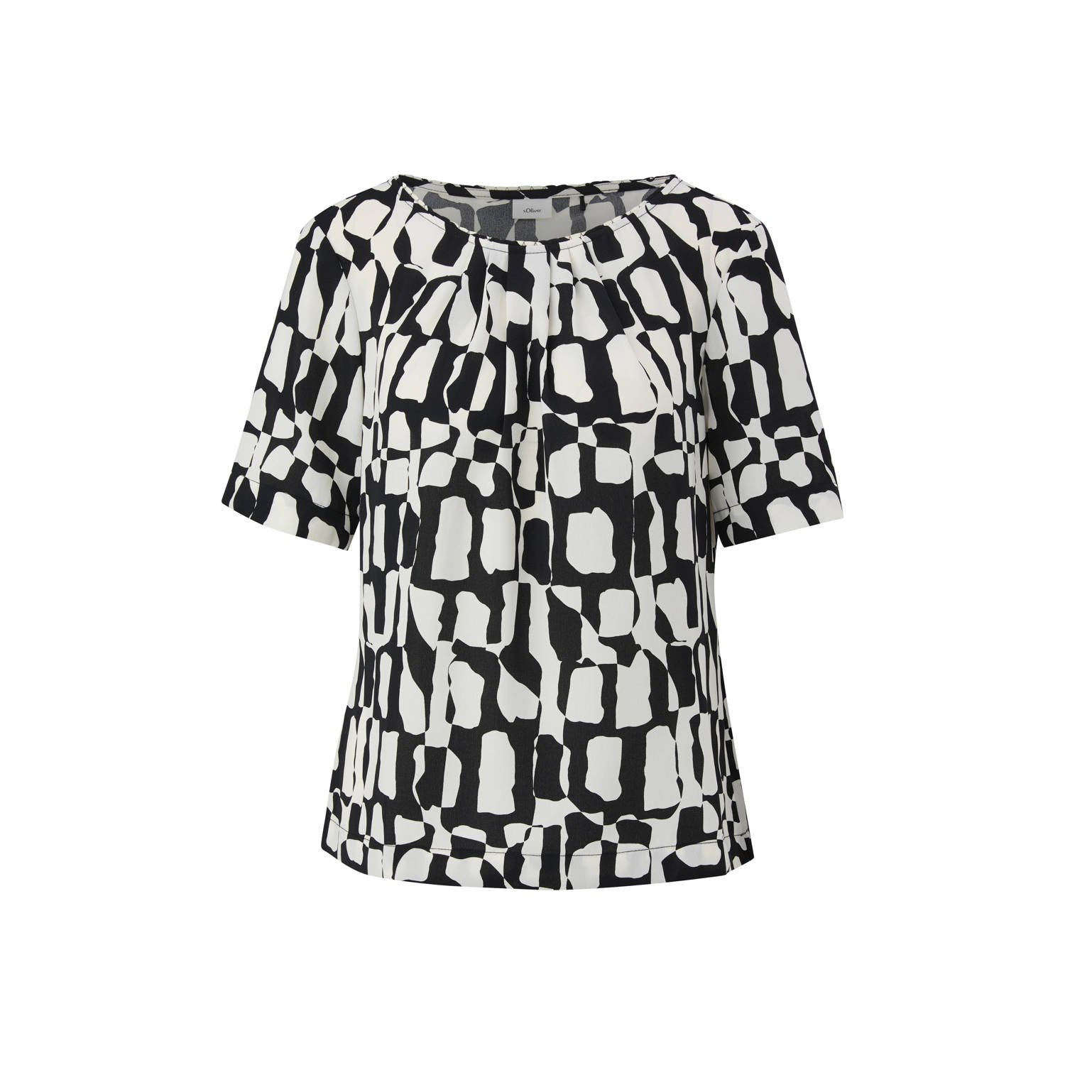 s.Oliver BLACK LABEL blousetop met grafische print ecru zwart