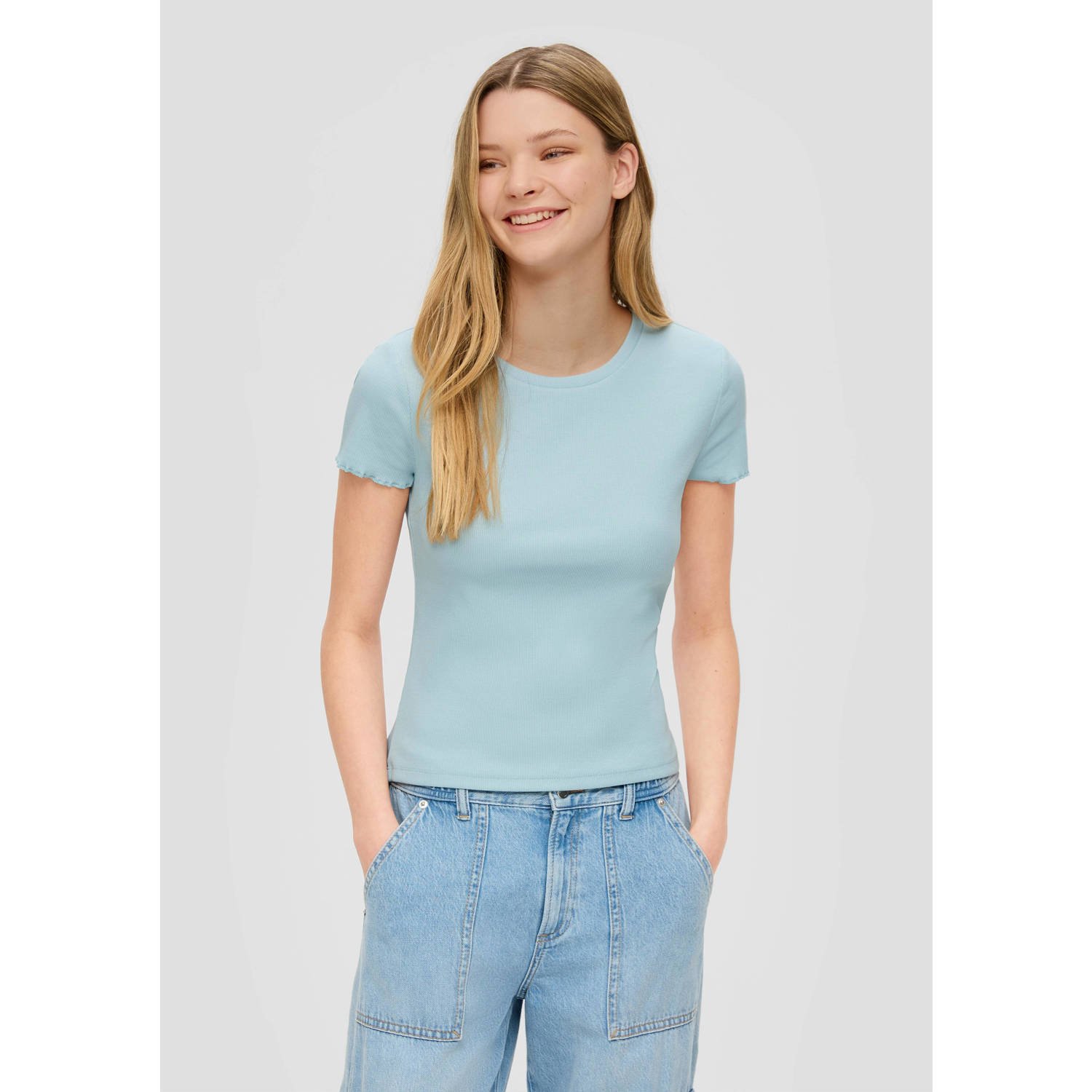 Q S by s.Oliver ribgebreid T-shirt turquoise