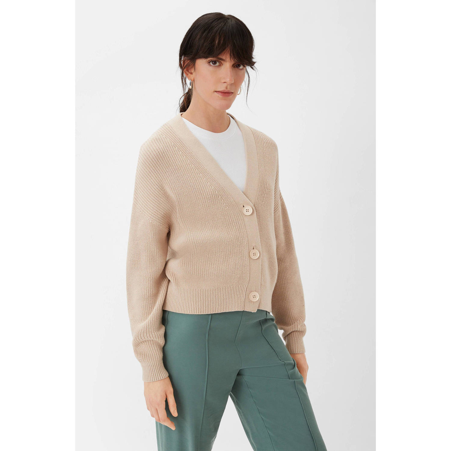 Comma casual identity ribgebreid vest beige