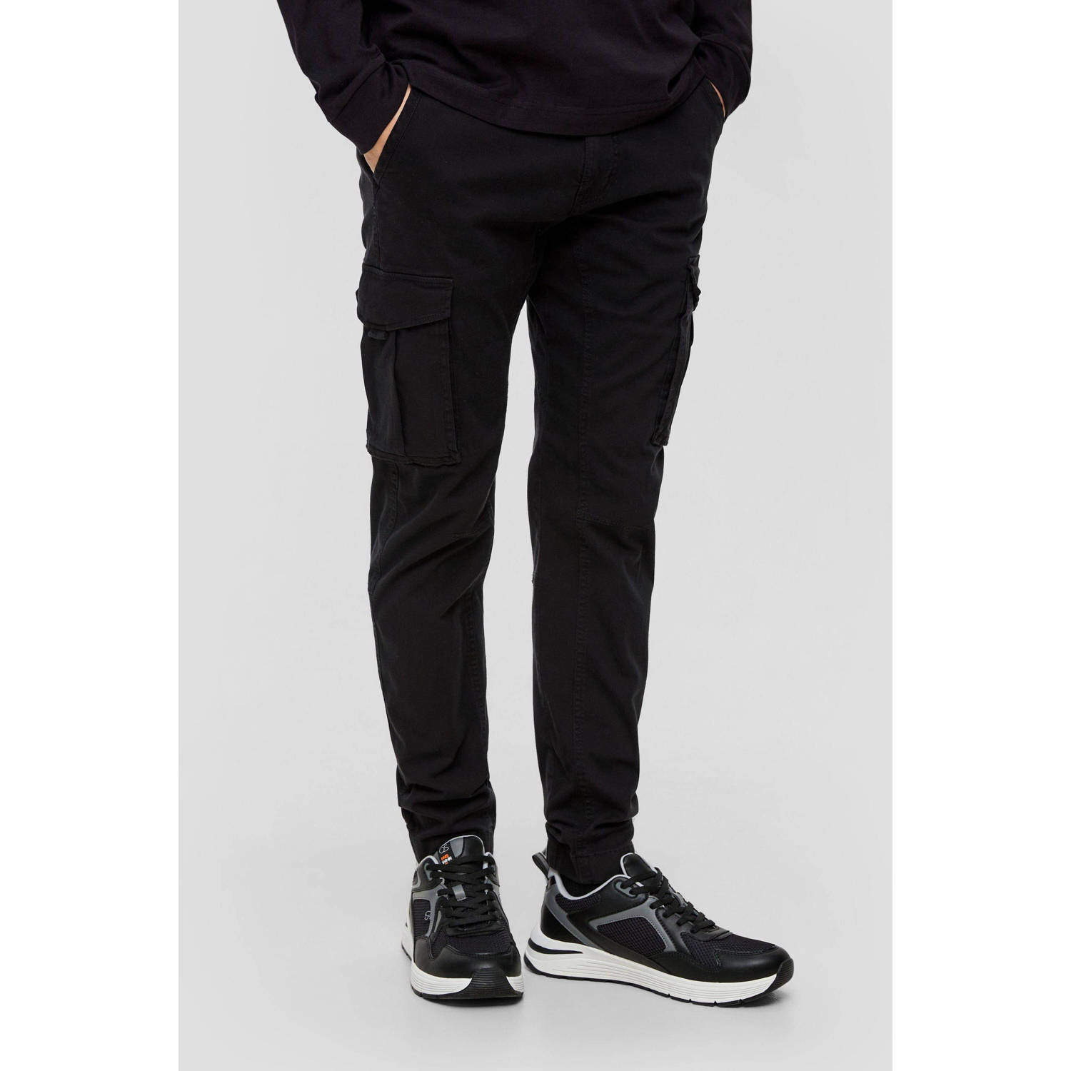 Q S by s.Oliver slim fit cargo broek zwart