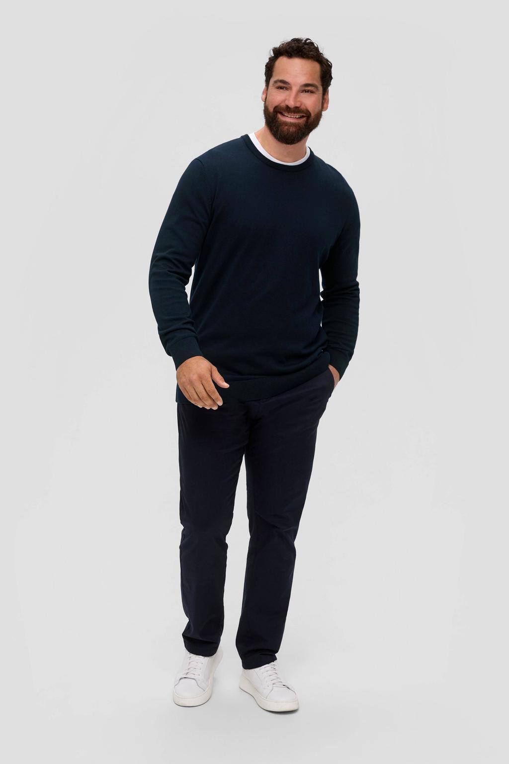 Donkerblauwe heren s.Oliver Big Size trui Plus Size van katoen met logo dessin en lange mouwen