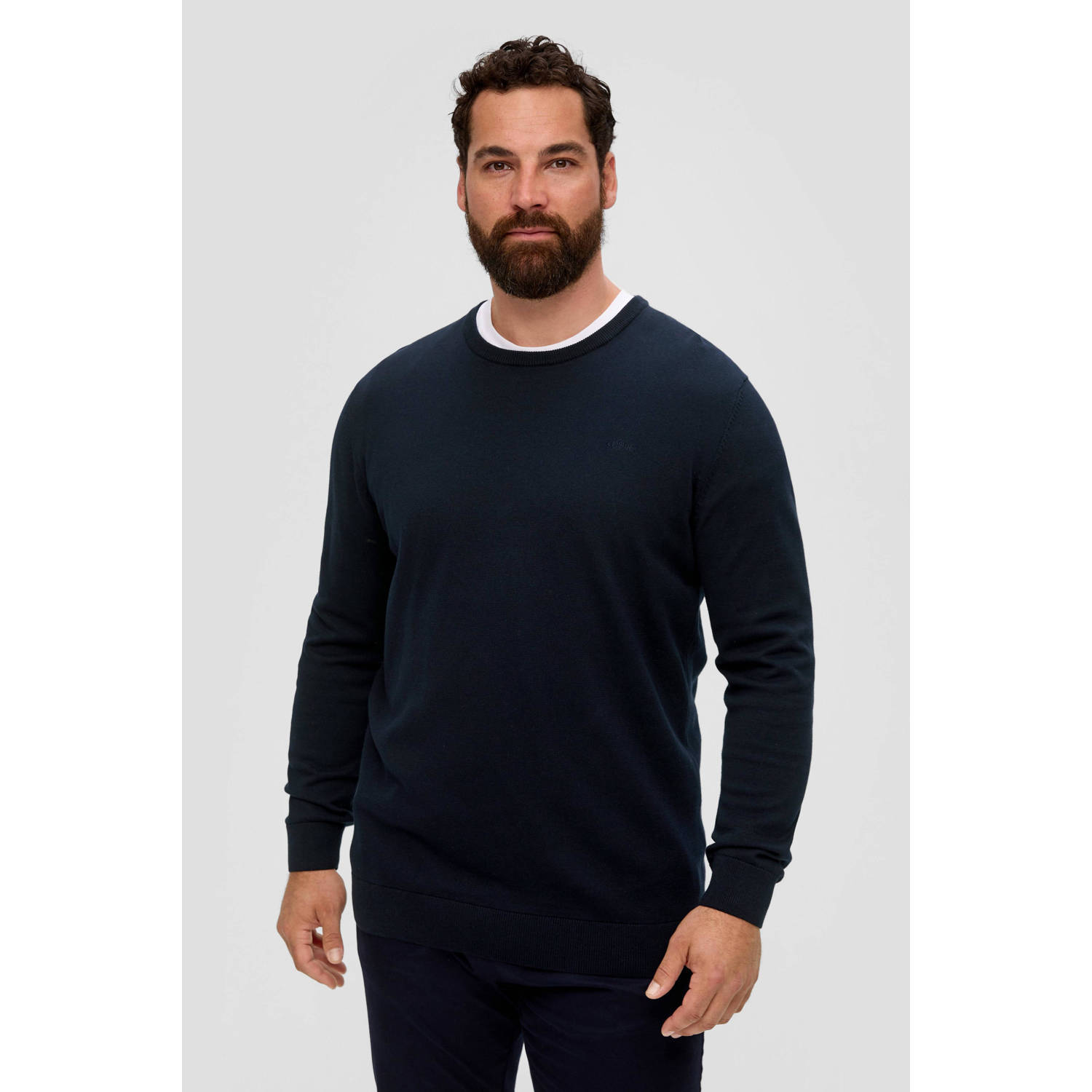 S.Oliver Big Size trui Plus Size met logo donkerblauw