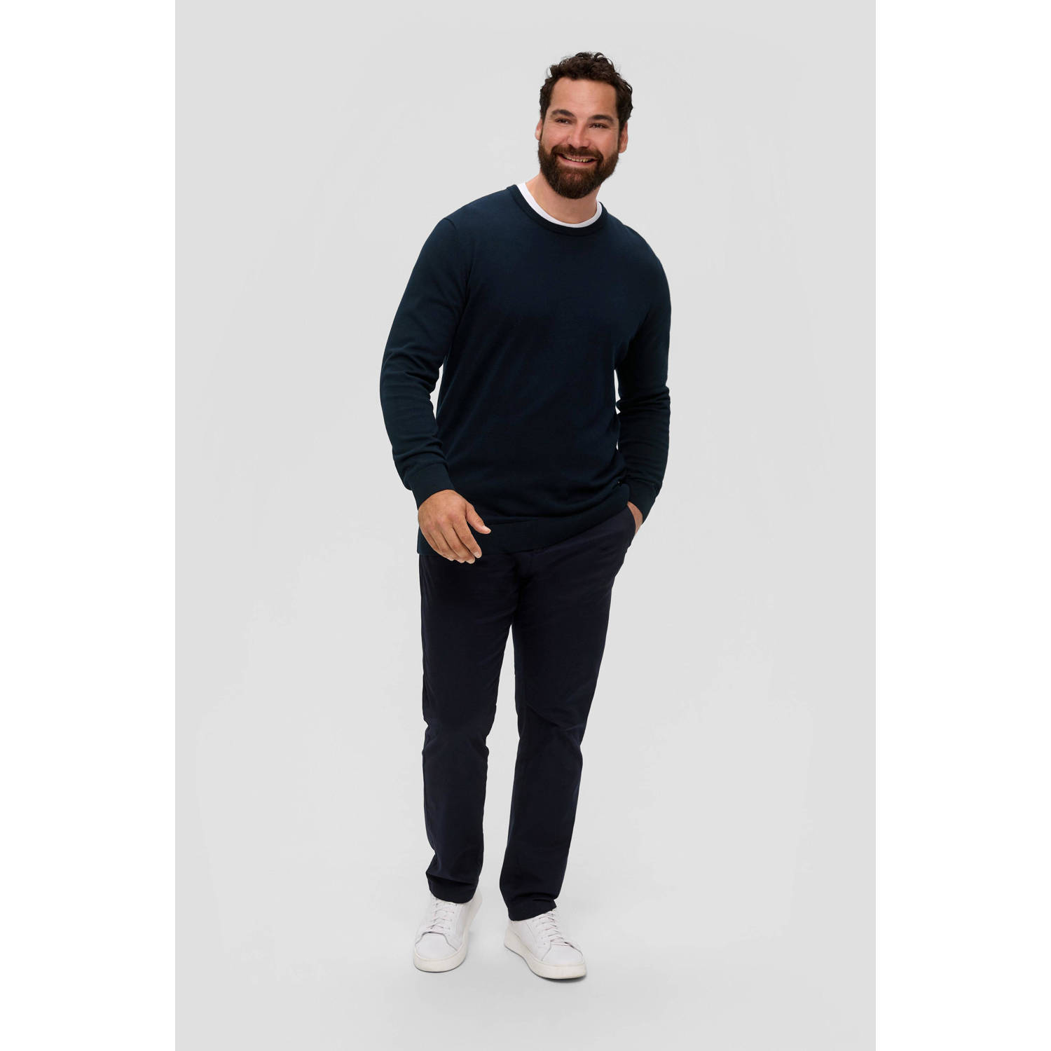 s.Oliver Big Size trui Plus Size met logo donkerblauw