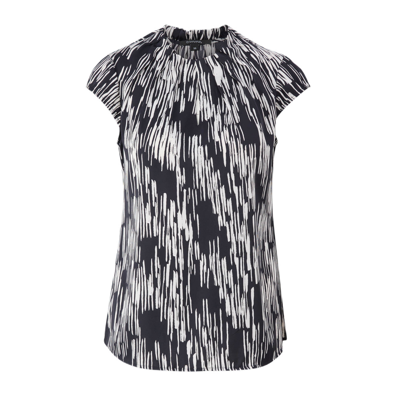 Comma blousetop met all over print zwart grijs