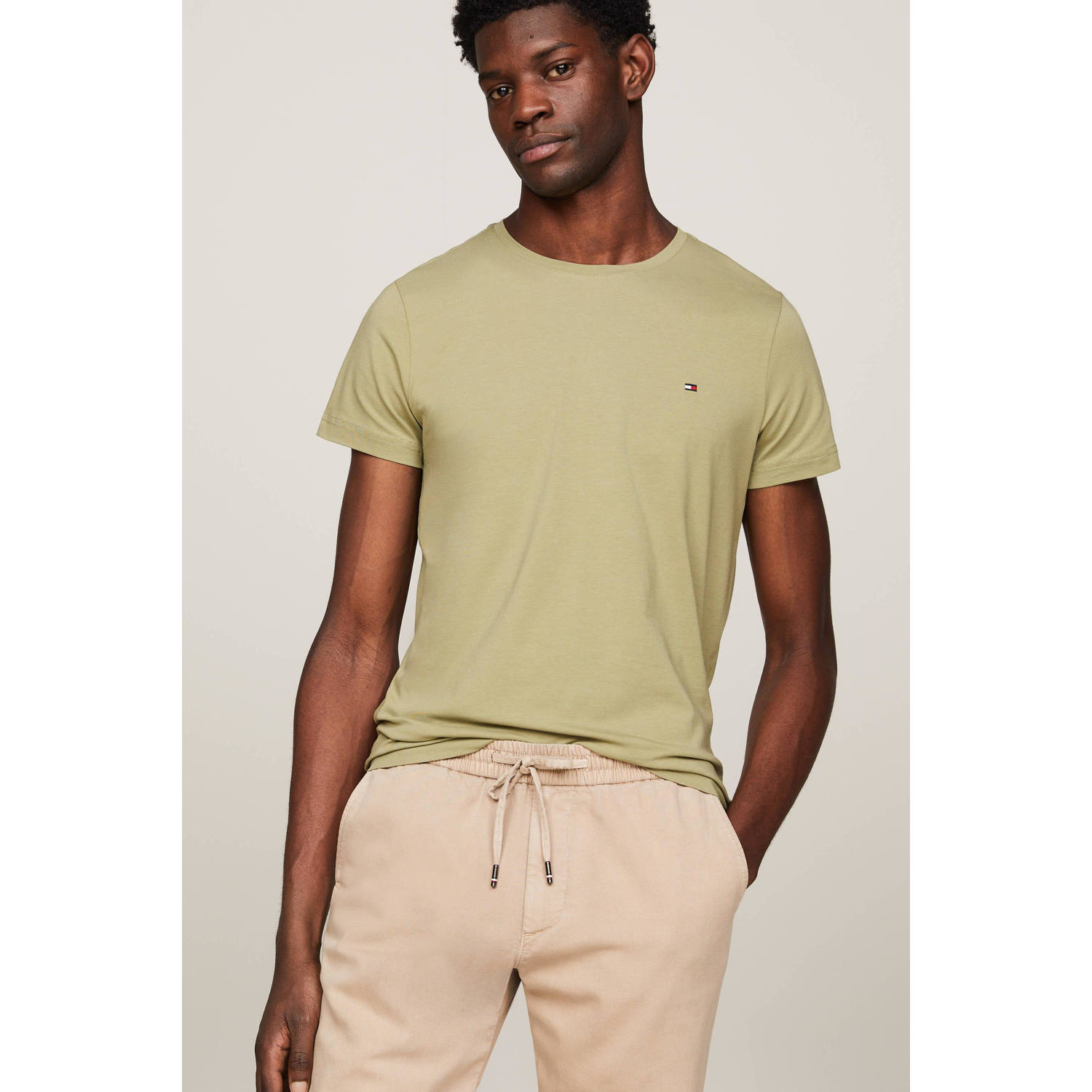 Tommy Hilfiger slim fit T-shirt met logo faded olive