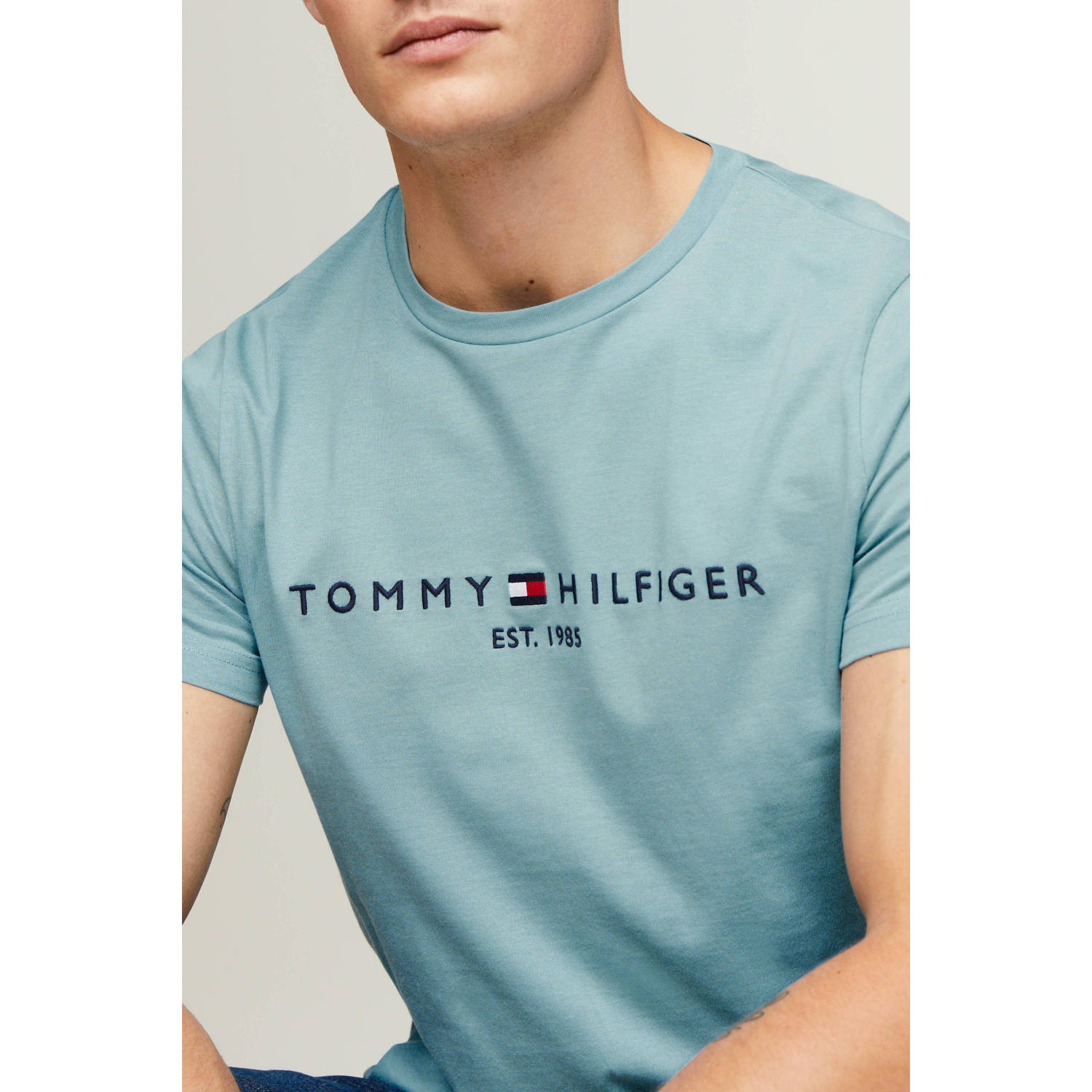 Tommy Hilfiger slim fit T-shirt met printopdruk sleepy blue