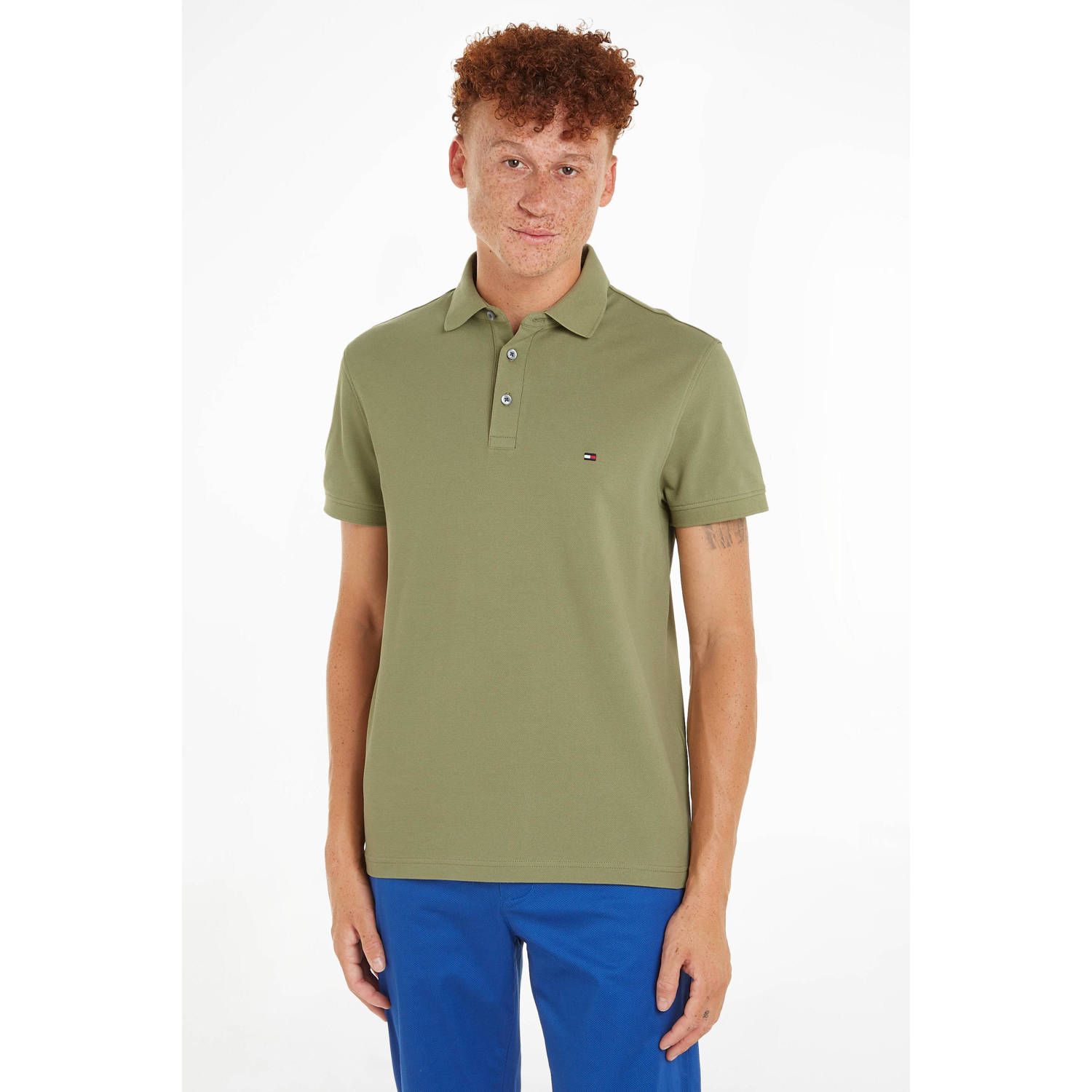 Tommy Hilfiger slim fit polo 1985 met logo faded olive