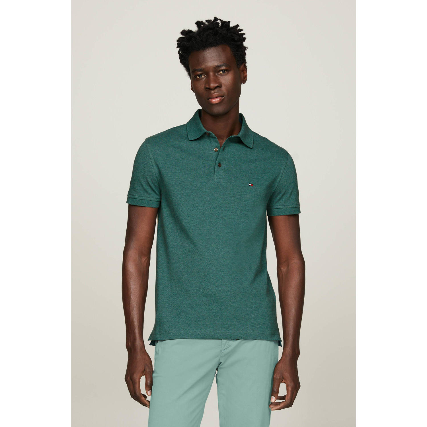 Tommy Hilfiger slim fit polo 1985 met logo green heather