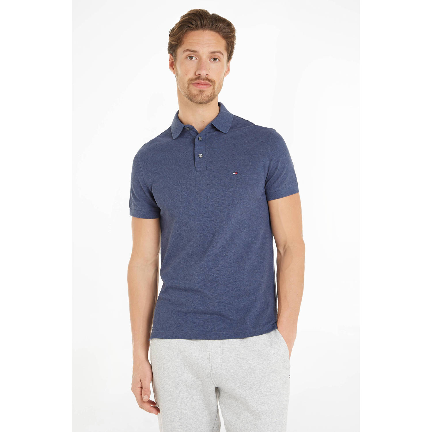 Tommy Hilfiger slim fit polo 1985 met logo denim heather