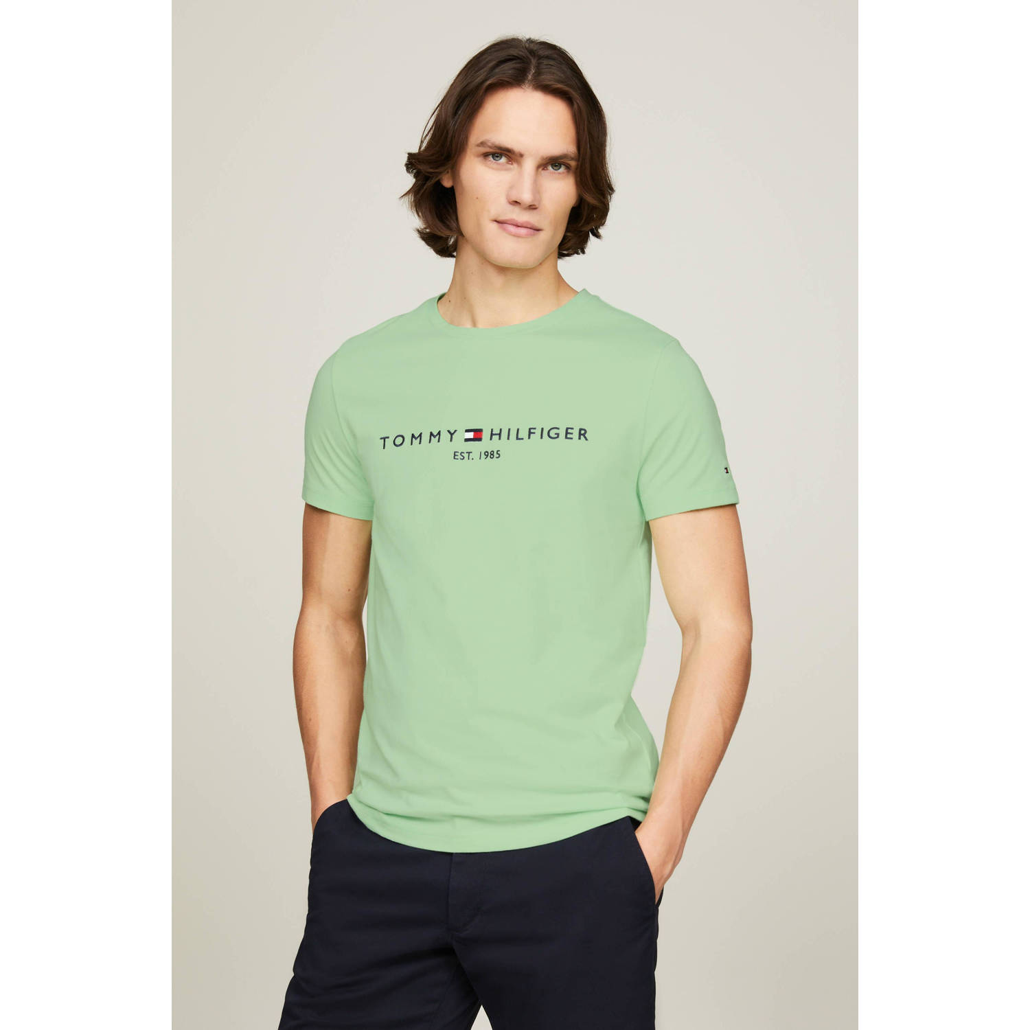 Tommy Hilfiger slim fit T-shirt met logo mint gel