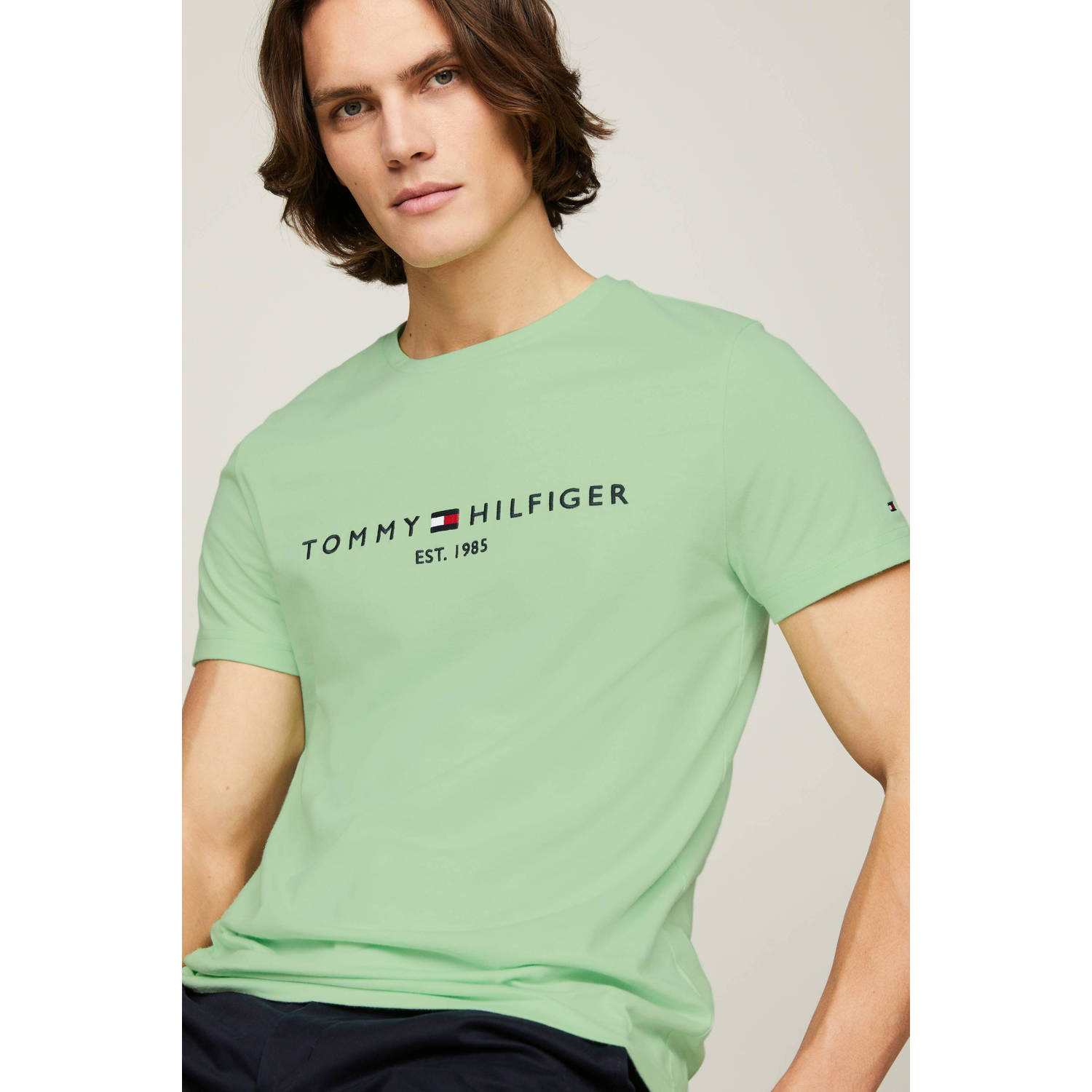 Tommy Hilfiger slim fit T-shirt met logo mint gel