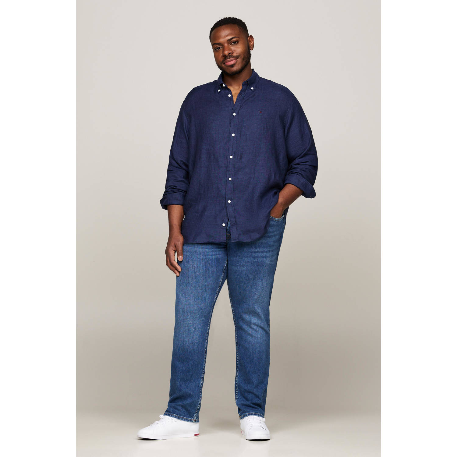 Tommy Hilfiger Big & Tall overhemd Plus Size met logo carbon navy