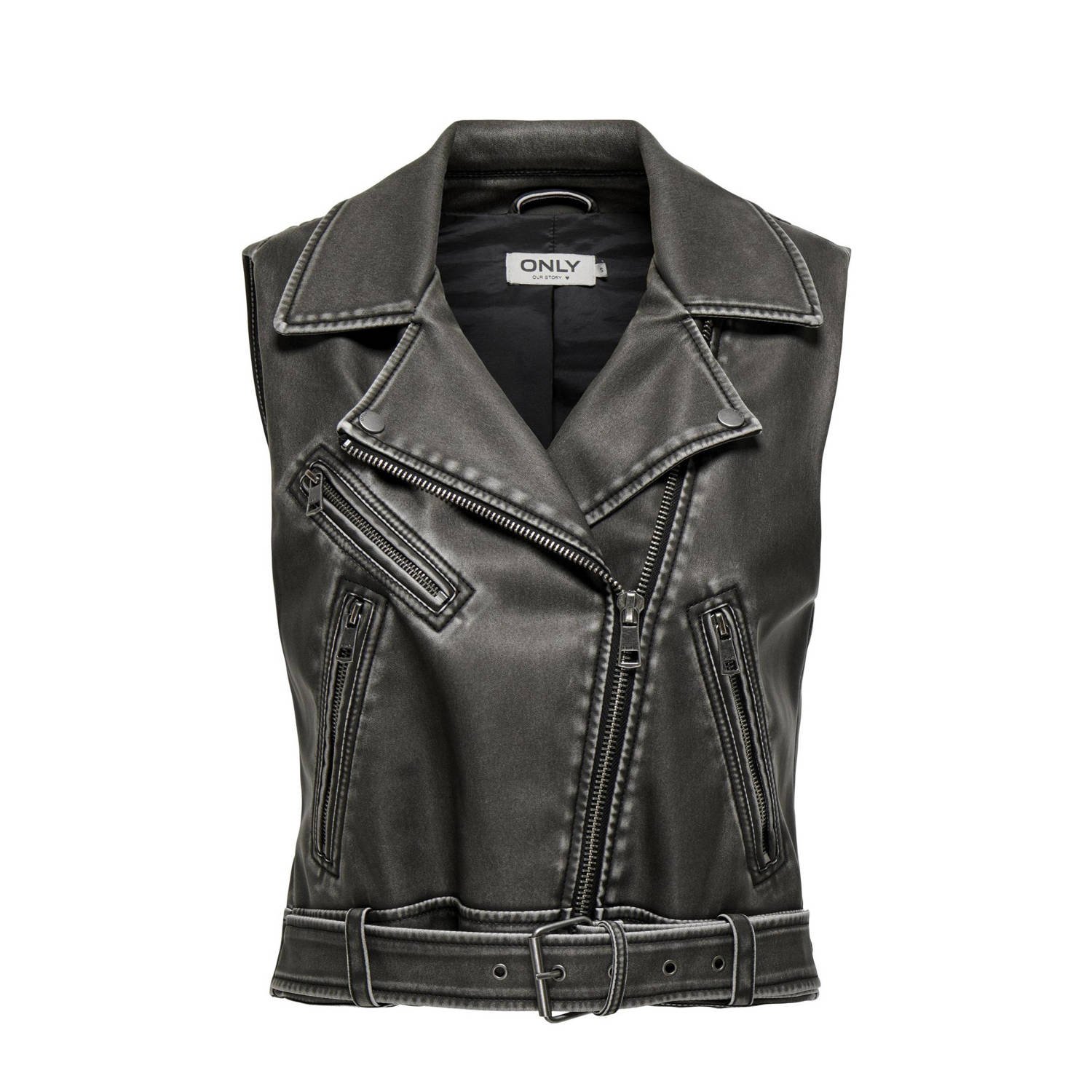 Only Faux leren vest lente zomer collectie Black Dames