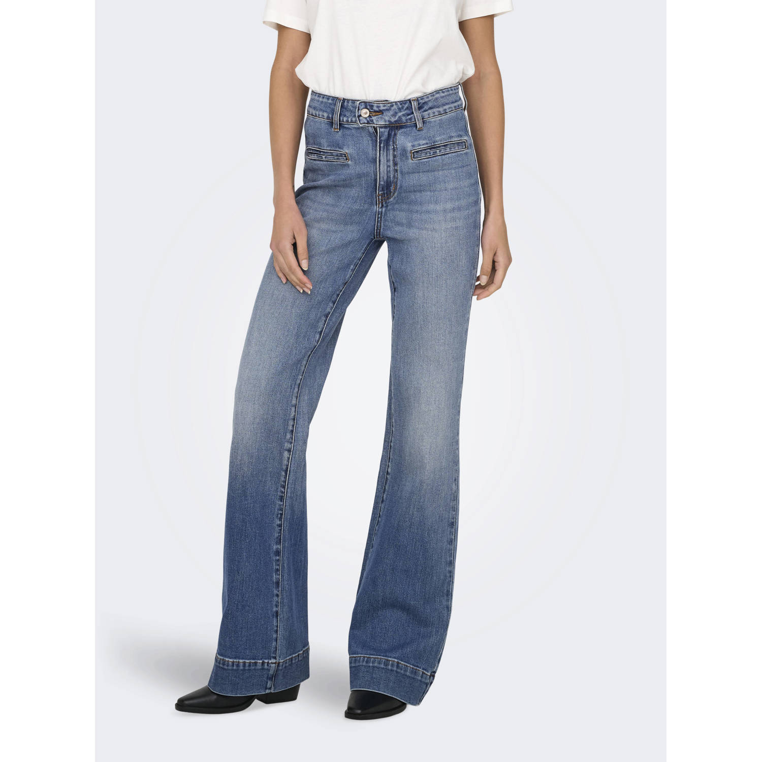 ONLY high waist wide leg jeans ONJUICY medium blue denim