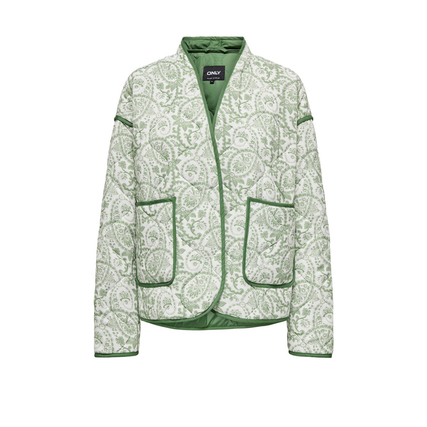 ONLY quilted jasje ONLELVIRA met contrastbies groen ecru