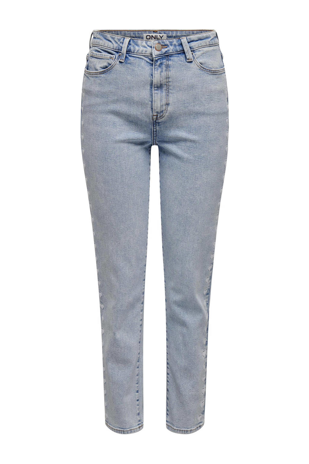 Light blue denim dames ONLY straight leg jeans van denim met regular waist, rits- en knoopsluiting en effen