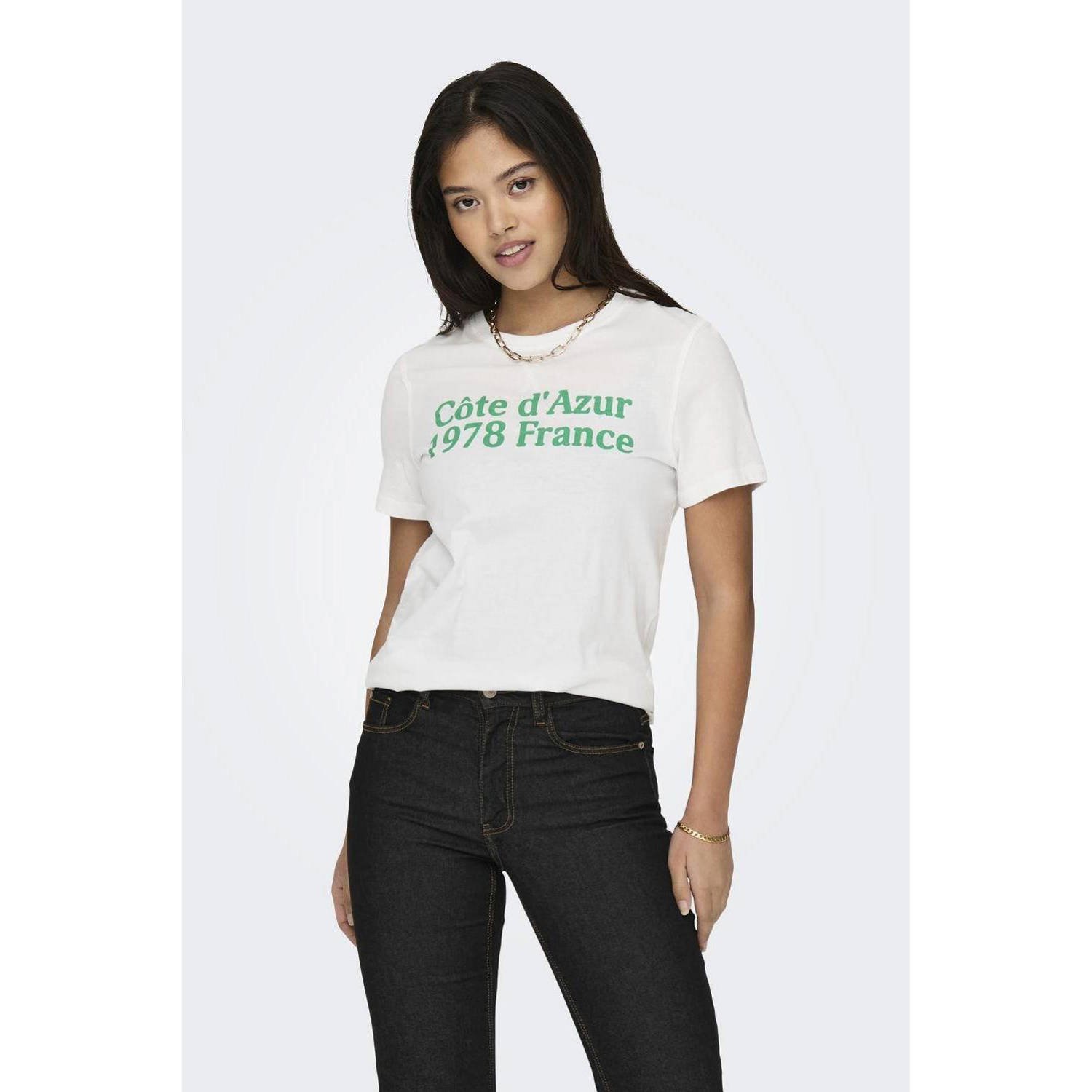 ONLY T-shirt ONLSINNA met printopdruk wit groen