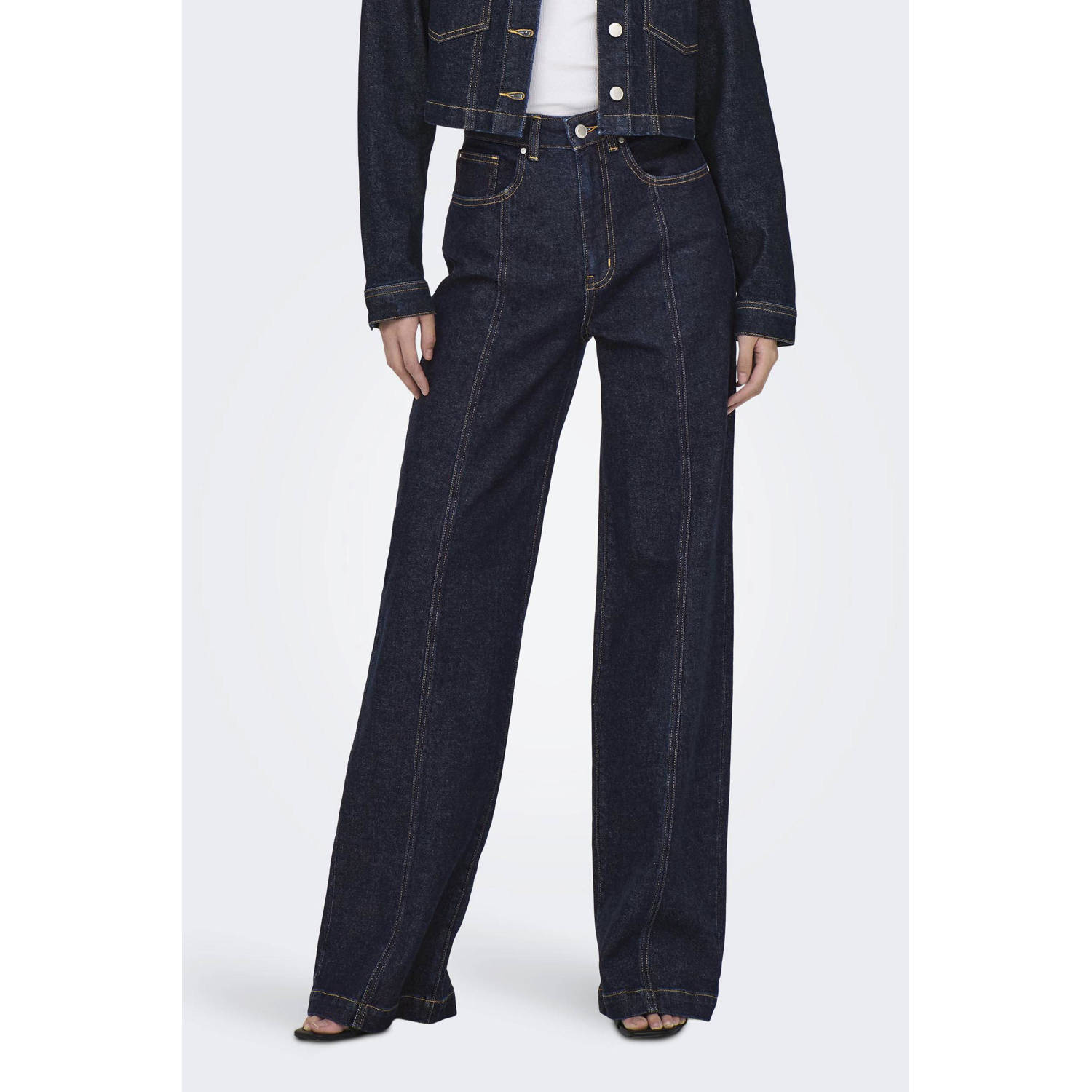 ONLY high waist wide leg jeans ONLHOPE dark blue denim