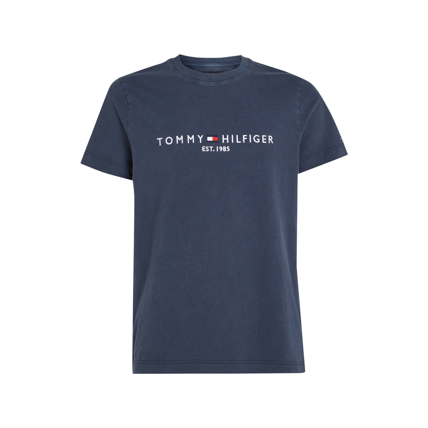 Tommy Hilfiger Heren Logo Tee Garment Dye Blue Heren