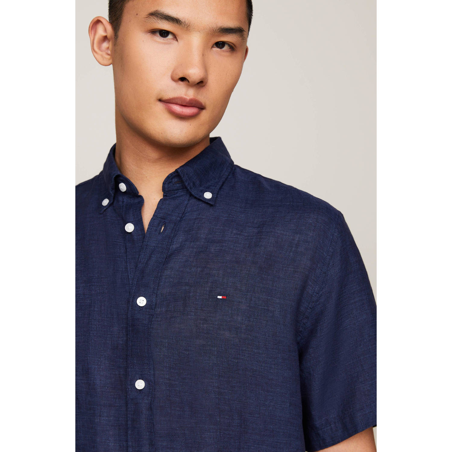 Tommy Hilfiger regular fit overhemd met logo carbon navy