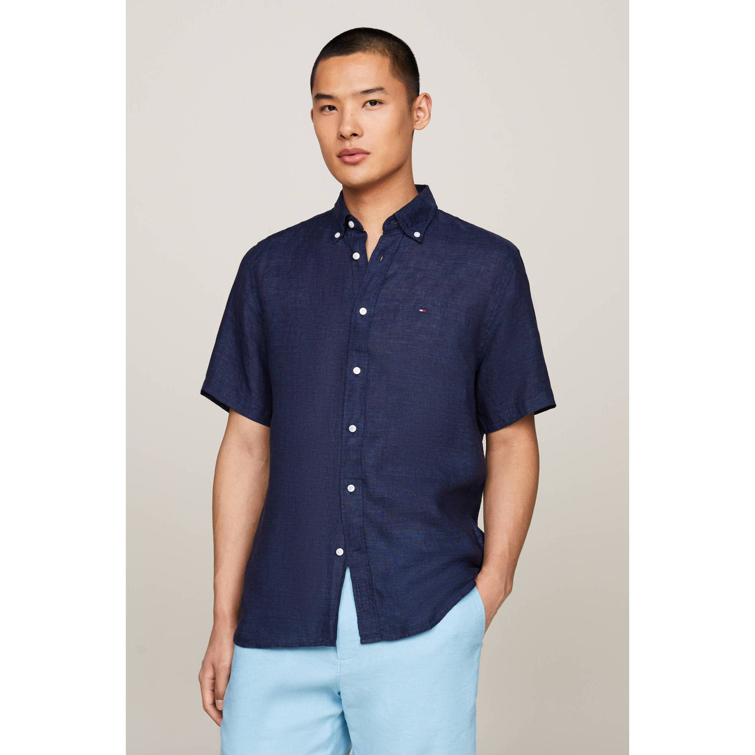 Tommy Hilfiger Overhemd met korte mouwen PIGMENT DYED LINEN RF SHIRT