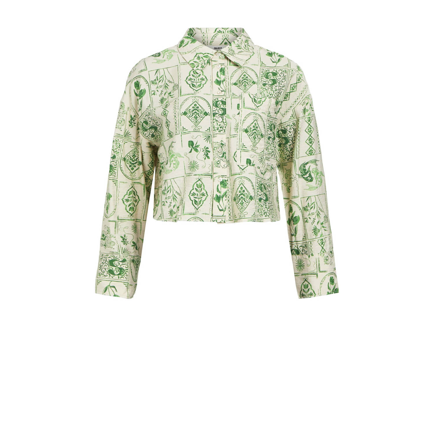 OBJECT blouse OBJELI met all over print groen beige