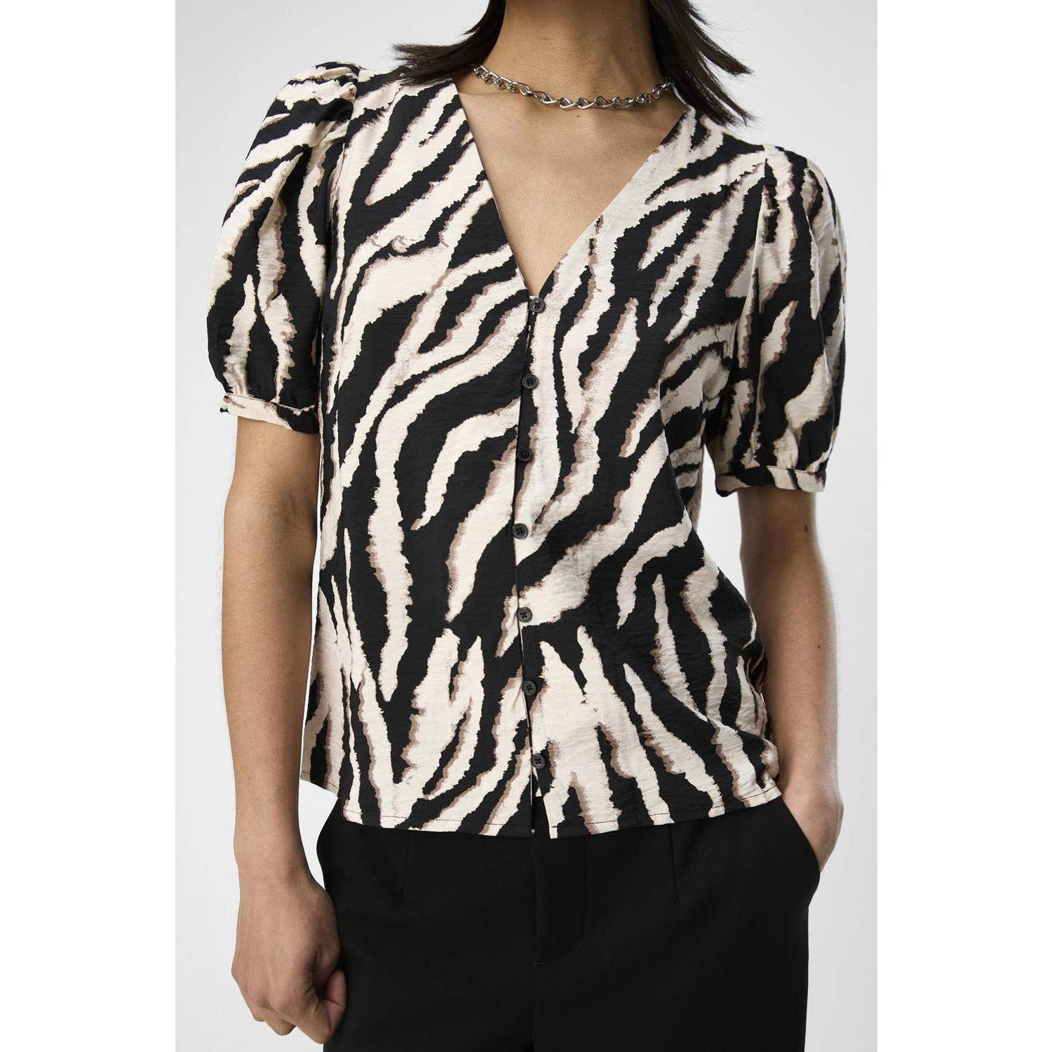 OBJECT blouse OBJJACIRA met zebraprint zwart ecru