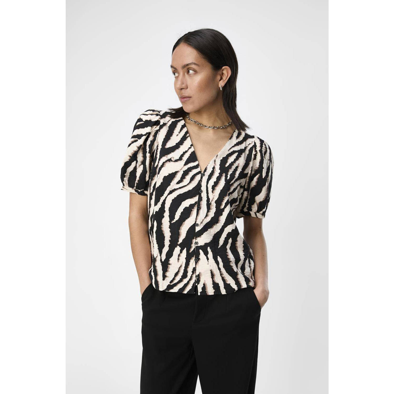 OBJECT blouse OBJJACIRA met zebraprint zwart ecru