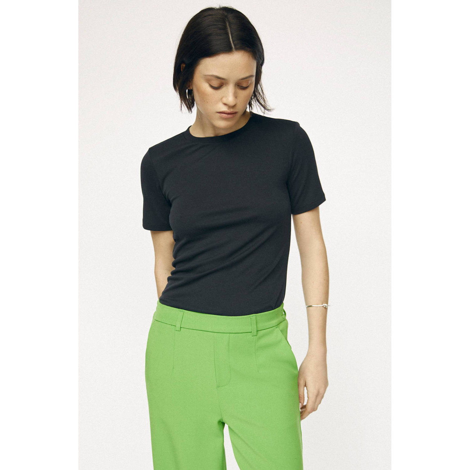 OBJECT mini rib T-shirt OBJANNIE zwart