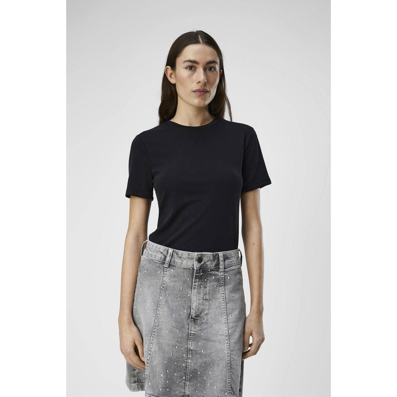 OBJECT mini rib T-shirt OBJANNIE zwart
