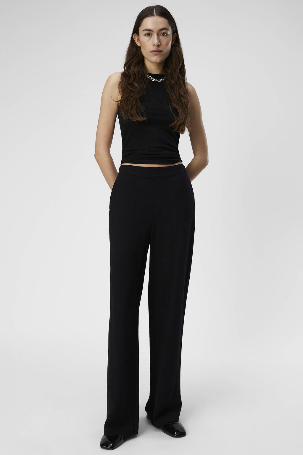 OBJECT linnen straight fit pantalon OBJSANNE zwart