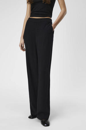 linnen straight fit pantalon OBJSANNE zwart