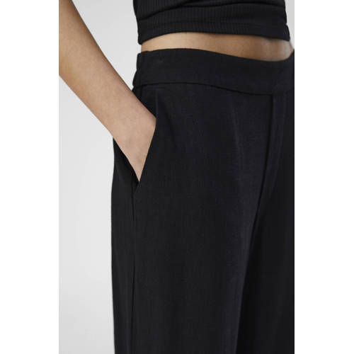 OBJECT linnen straight fit pantalon OBJSANNE zwart afbeelding
